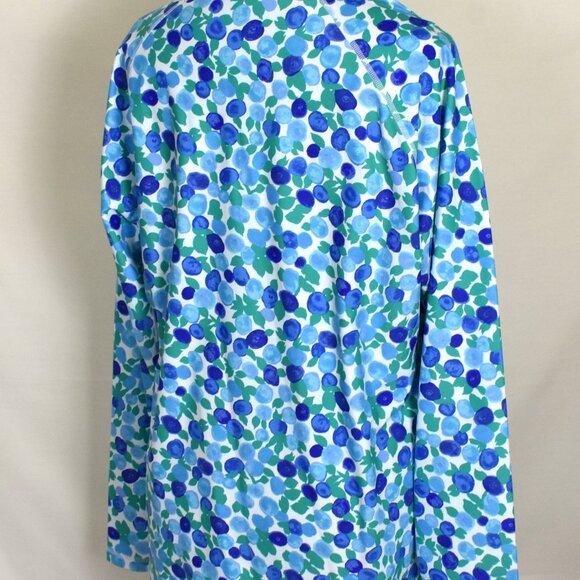 J.CREW Top Blouse 2X Blue Geometric Print Zip Front Long Sleeve Machine Wash - Picture 3 of 6